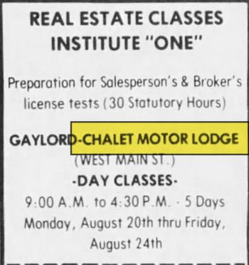Chalet Motor Lodge & Restaurant - Aug 1979 Ad (newer photo)
